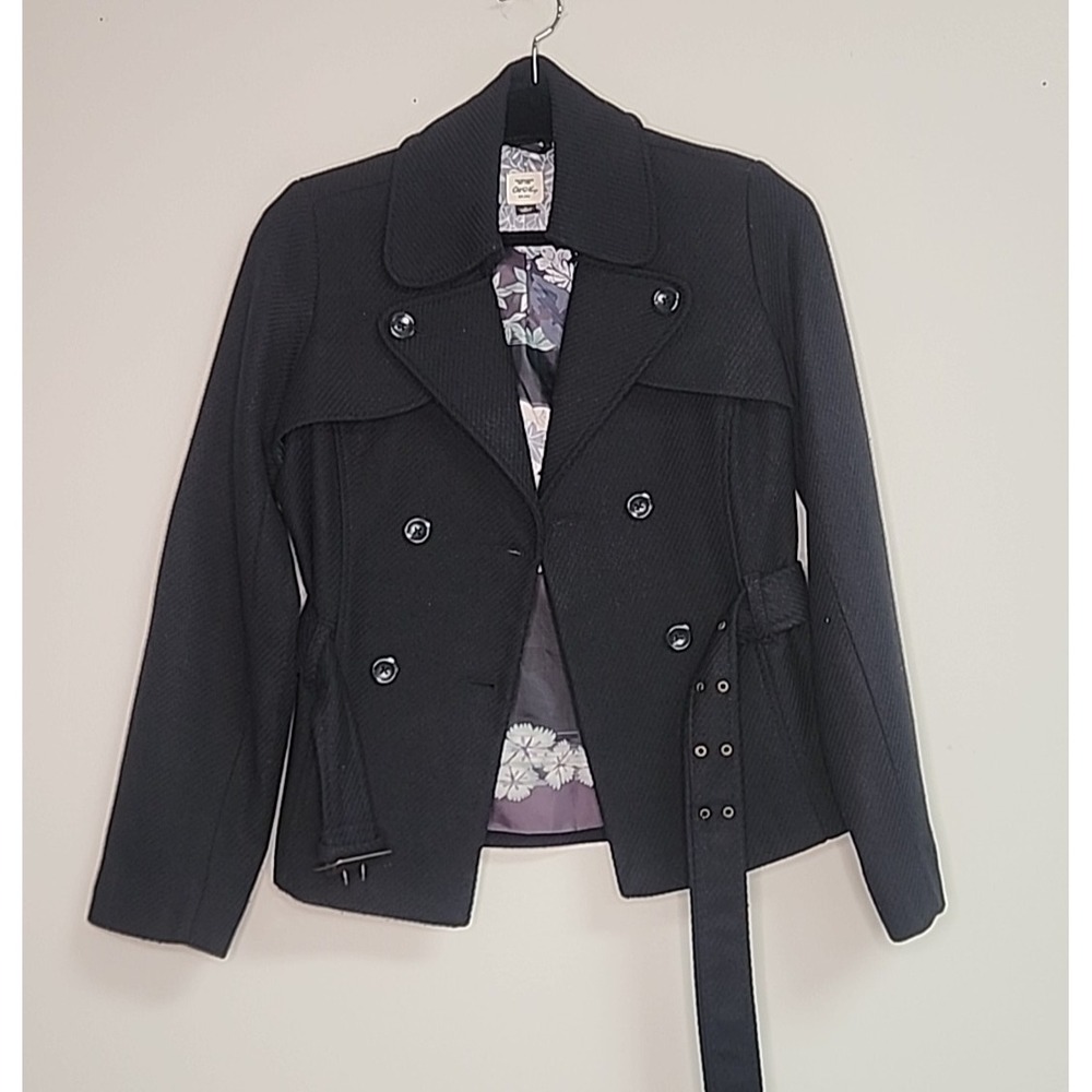 Old Navy Womens Small Dark Blue Wool Blend Jacket w/belt Classic Academia Preppy